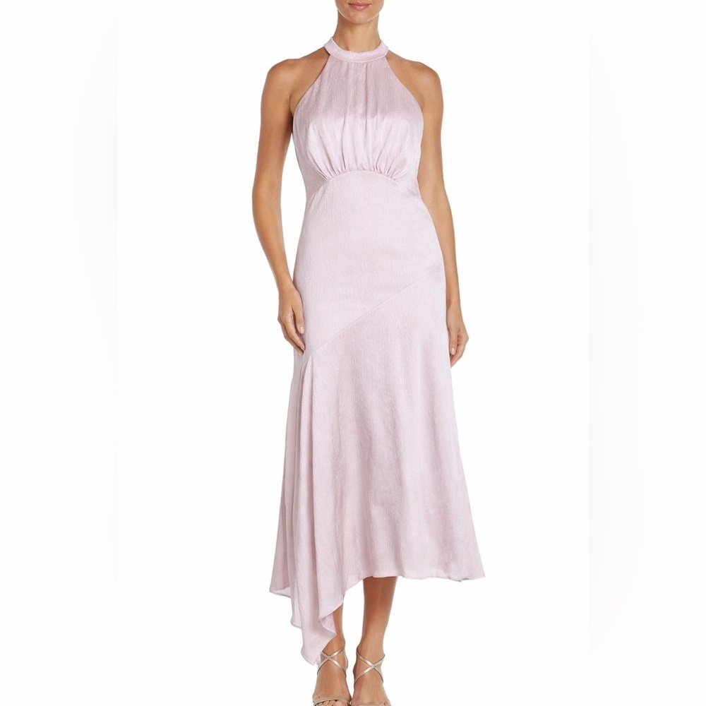 Aidan Mattox Baby Pink Elegant Satin Halter Midi Dress Gown 6 Six